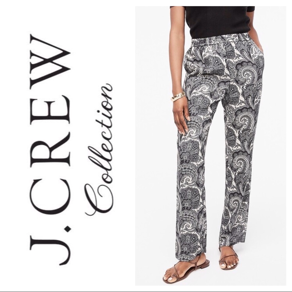 Nwot J. Crew Collection Ratti Italy Pull-On Pants In Midnight Paisley